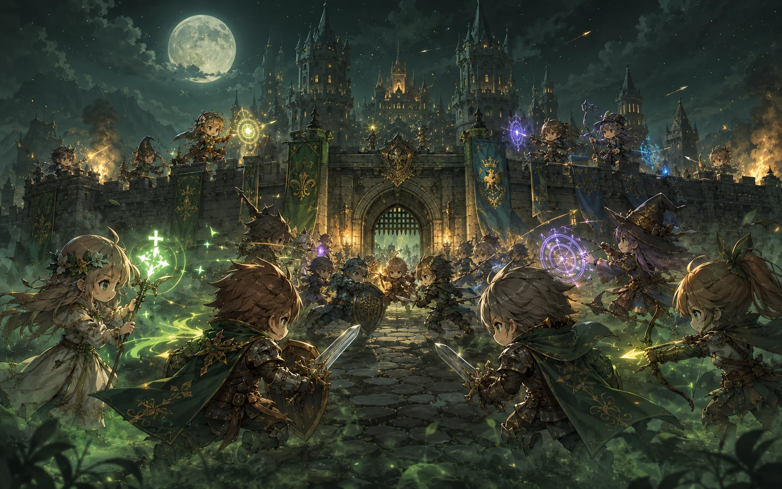 Fantasy guilds battling outside a castle during War of Emperium